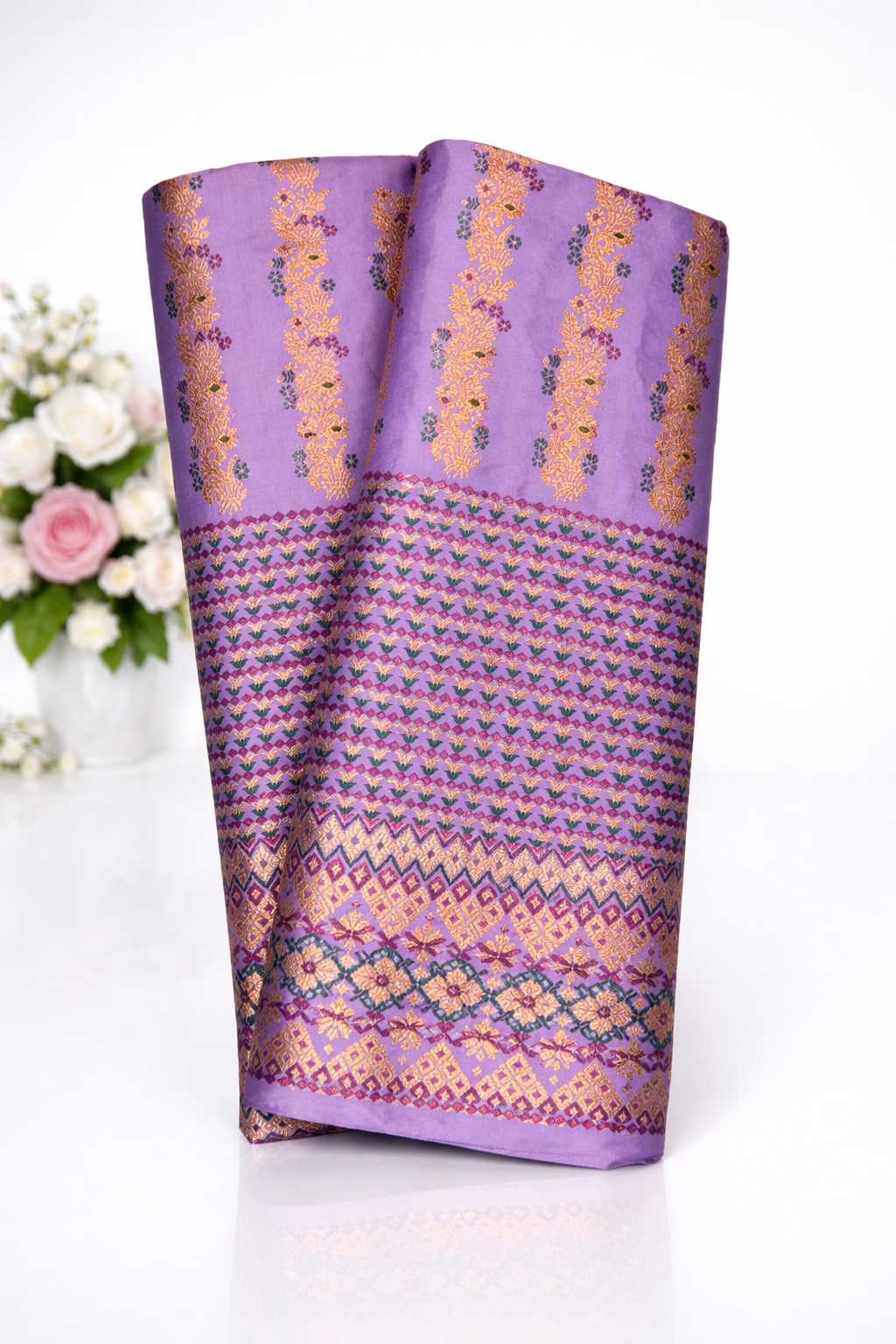 MixPat Fancy Mekhela Chador set Fixed Pari With Blouse Lavender