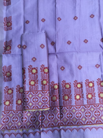 Women's Designer Cotton Mekhela Chador Embroidery With Fixed Pari  in Purple