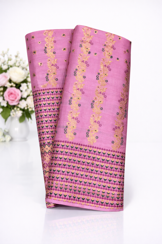 MixPat Fancy Mekhela Chador set Fixed Pari With Blouse Piece Baby Pink