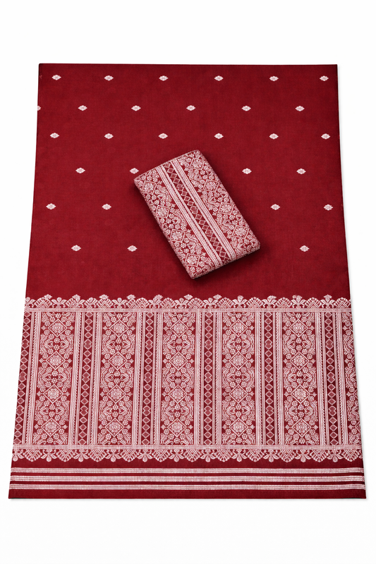Premium Wash Cotton | Mekhela Chador Set | Trending Embroidery Designer | Maroon