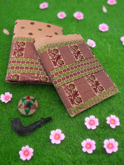 FIXED PARI COTTON BUWA MEKHELA CHADOR DESIGNER SET, Peach *FRESH ARRIVAL*