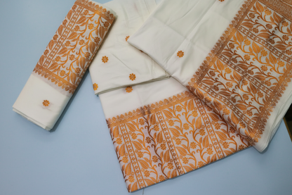 Mekhela Chador Zari Gold Embroidery Assam Traditional Attair