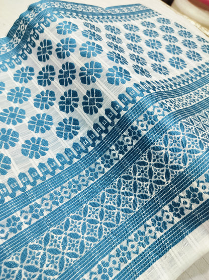 Cotton Mekhela Chador Set - Sky Blue