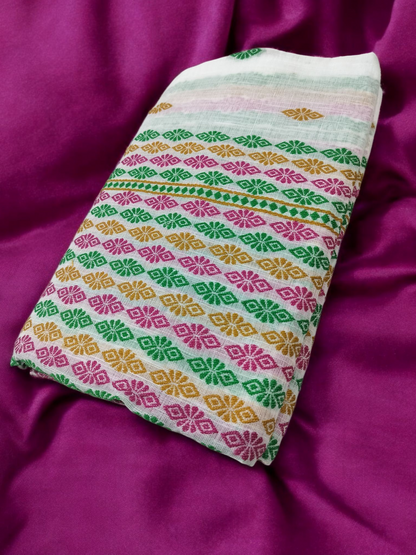 Mulicoloured Buwa 100% Premium Cotton-Fixed Pari, Rani