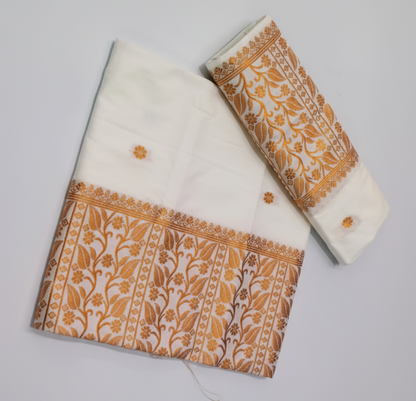 Mekhela Chador Zari Gold Embroidery Assam Traditional Attair