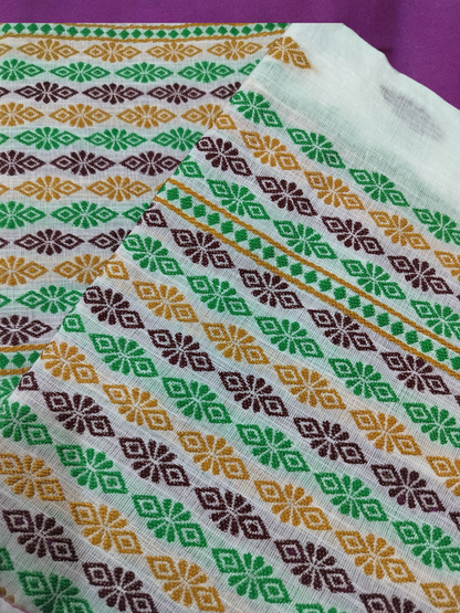 Mulicoloured Buwa 100% Premium Cotton-Fixed Pari, Maroon