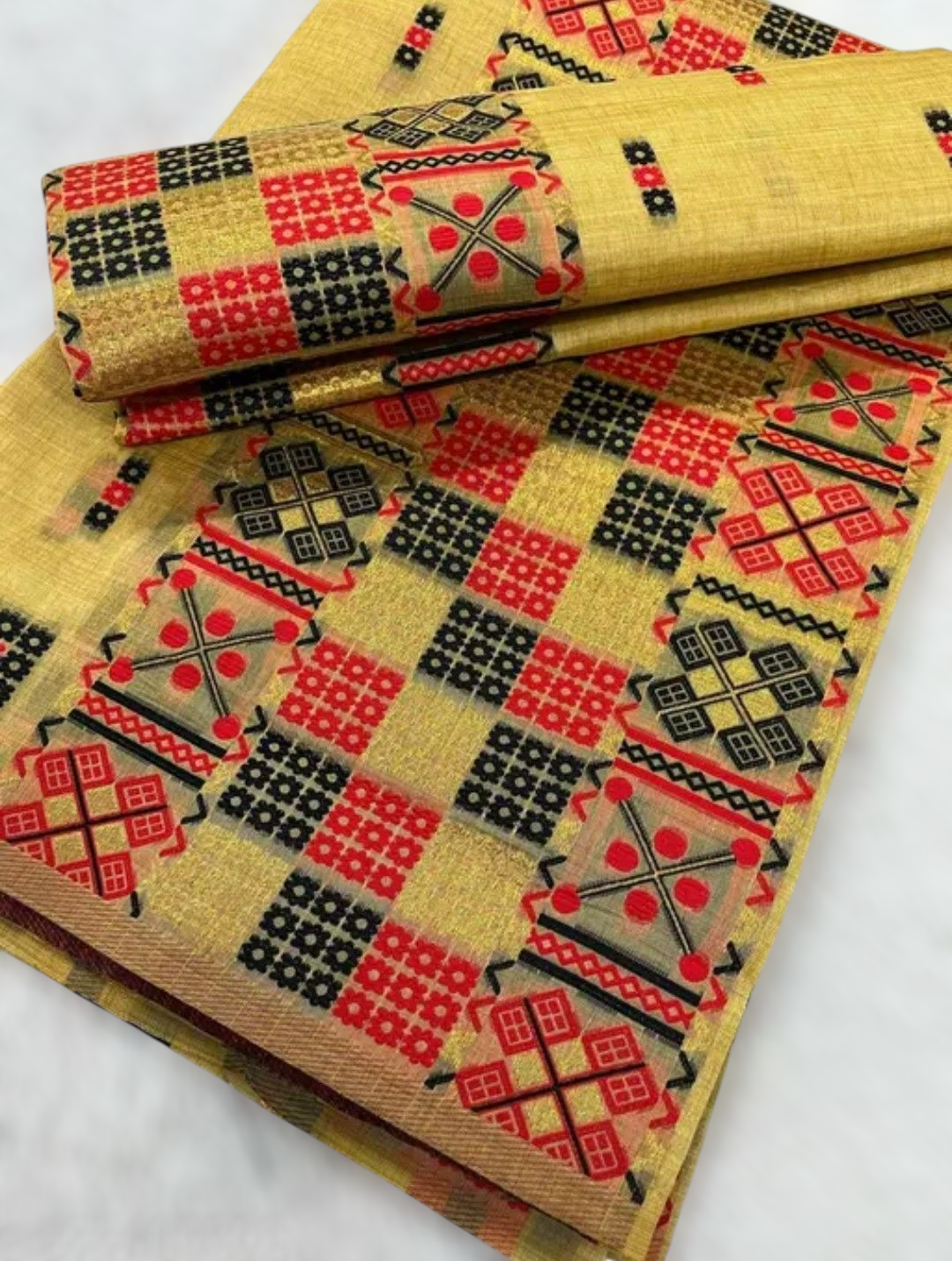Assamese Traditional Muga PolyToss Mekhela Chador