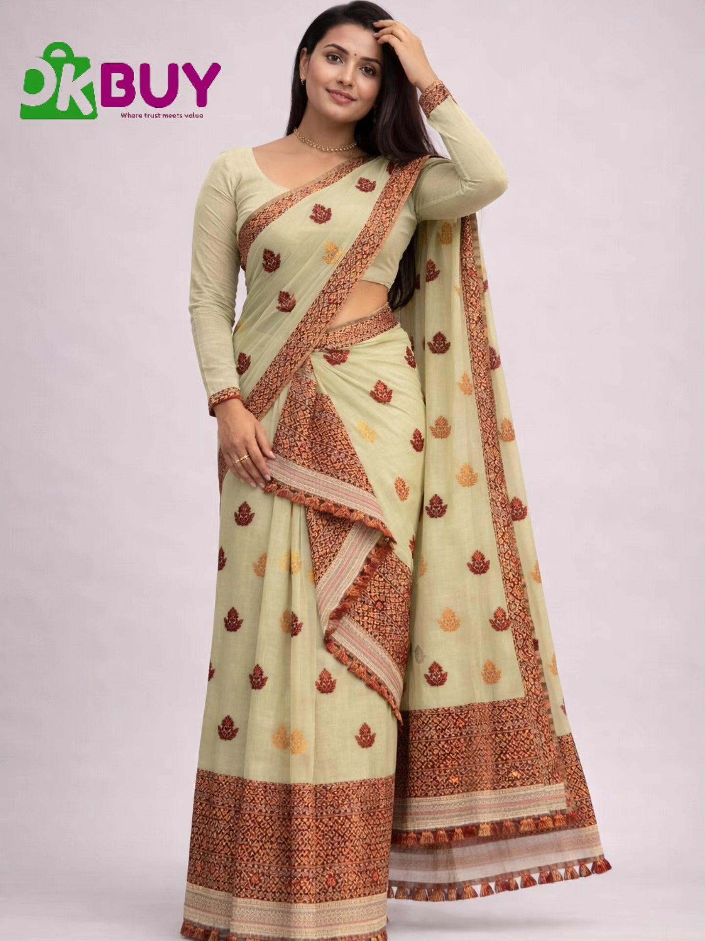 Beautiful Slab Cotton Comfort Mekhela Chador Set, Fixed Border