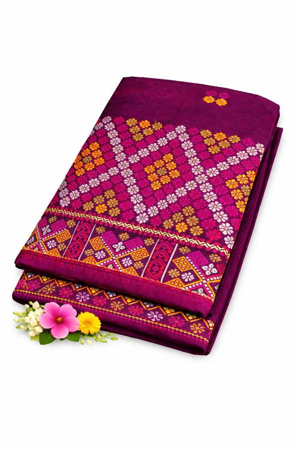 Wash Cotton | Mekhela Chador Set | Missing Design | Purple